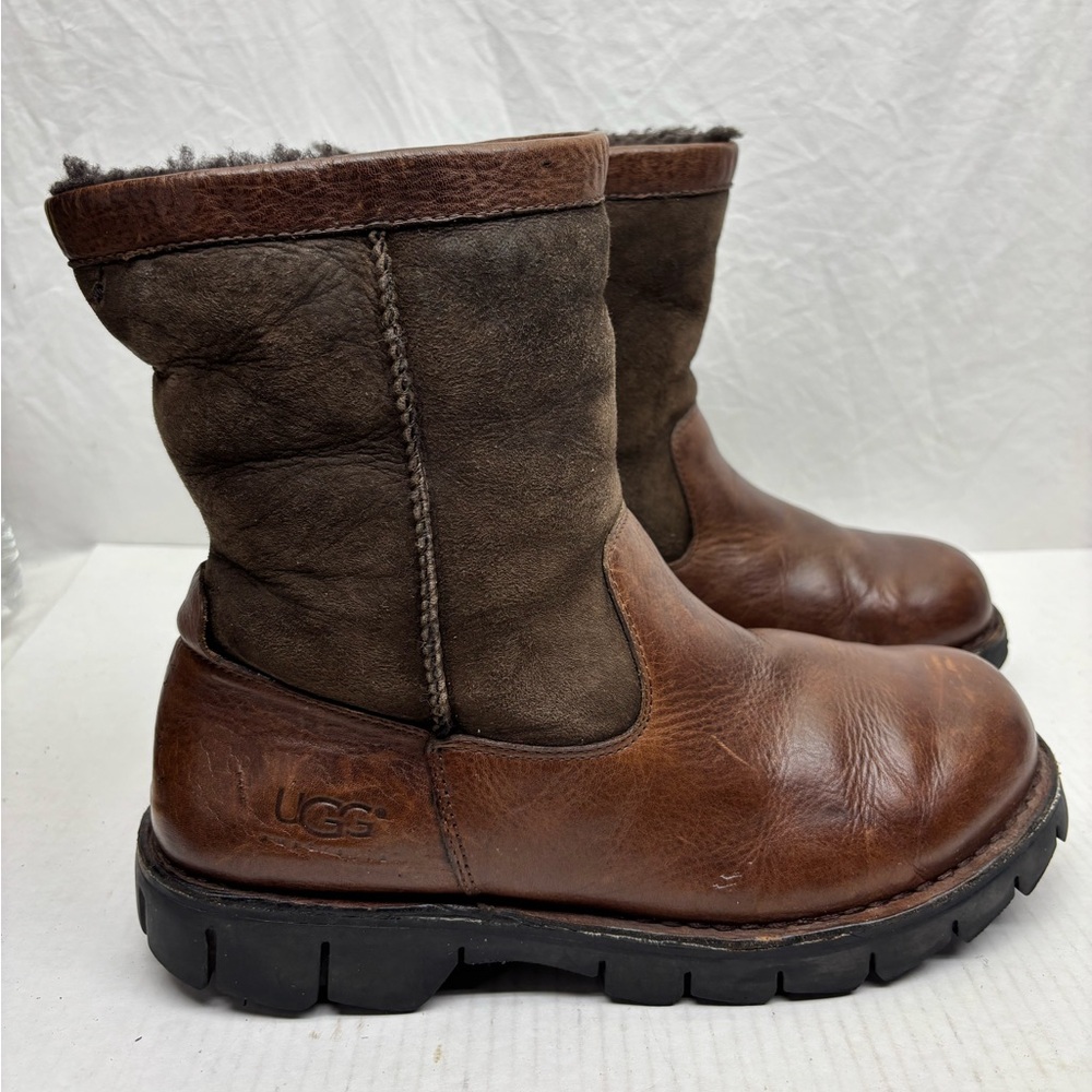 Ugg Men's Brown Leather & Suede Winter Boots, SZ 12, box 28 - Picture 2 of 7